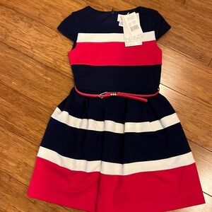 Blush by Us Angels Girls pink and navy striped party dress size 8 NWT